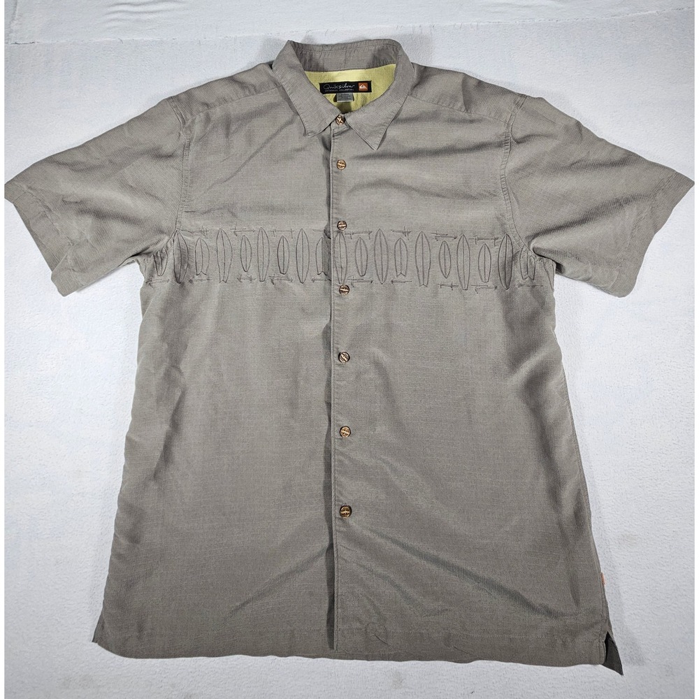 Quiksilver Waterman Collection Gray Embroidered Surfboard Button Up Shirt XL